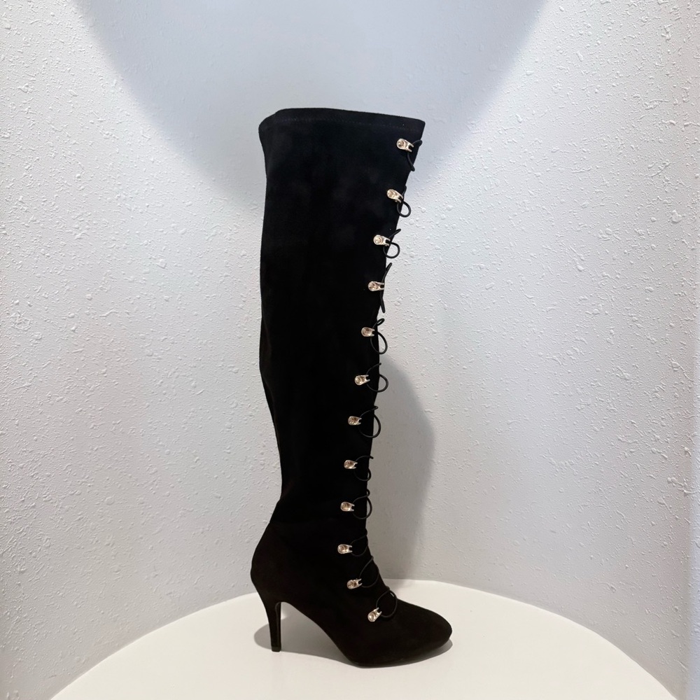 Venus Over the Knee Fabric Black Women’s Heel Boots Size 8 NEW